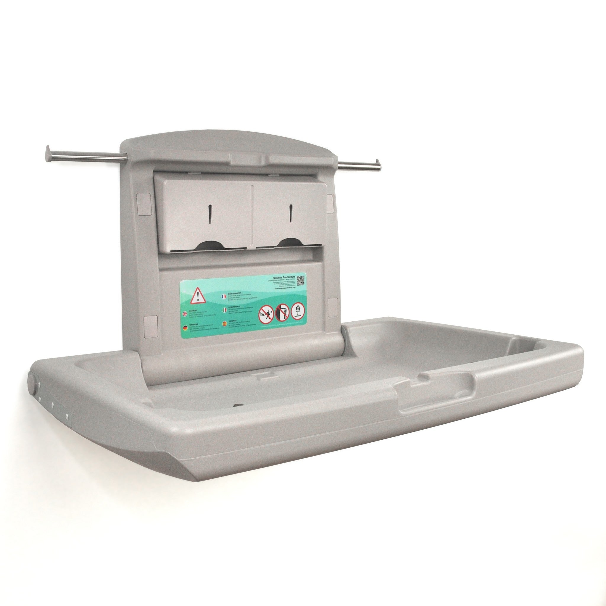 Table à langer professionnelle Kalinoo ERP - Modèle gris taupe horizontal - Ouverte